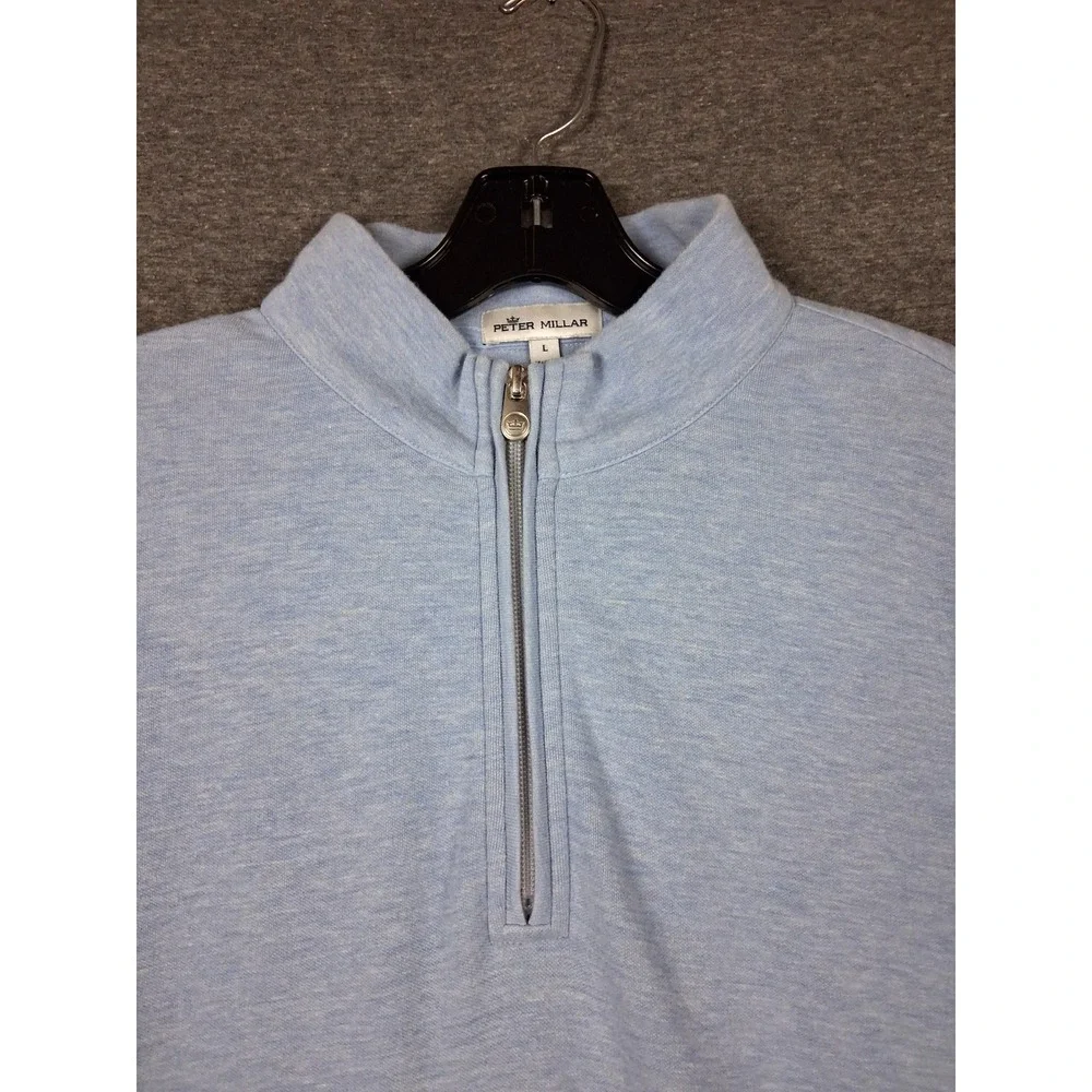 Peter Millar Mens Sweater L Blue 1/4 Zip Crown Crafted Preppy Quiet Luxury Golf